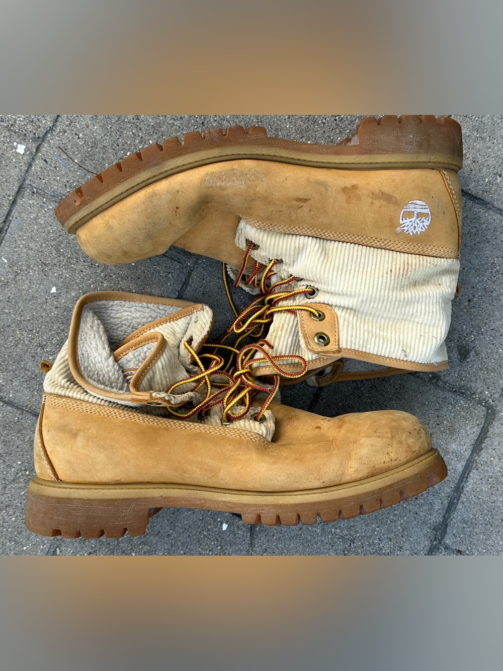 Timberland Men’s Tan Suede & Cream Corduroy Collar Boots